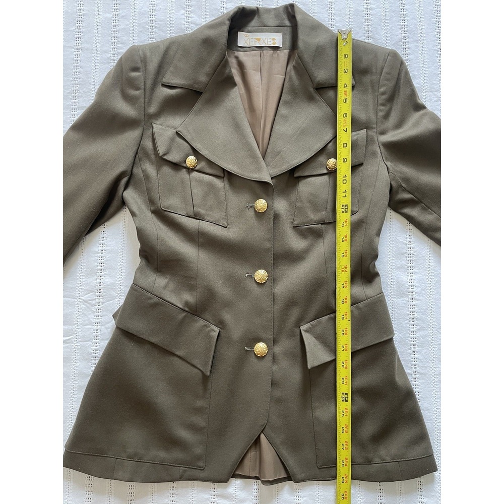 VTG Xerxes Wool Military Inspired Olive Drab Gold Button Blazer/Jacket. Size 8. - Picture 10 of 14